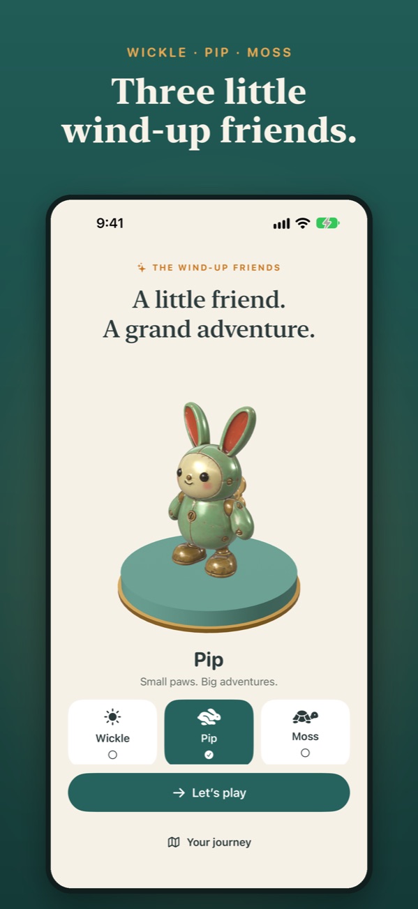Choosing between Wickle, Pip the rabbit and Moss the turtle